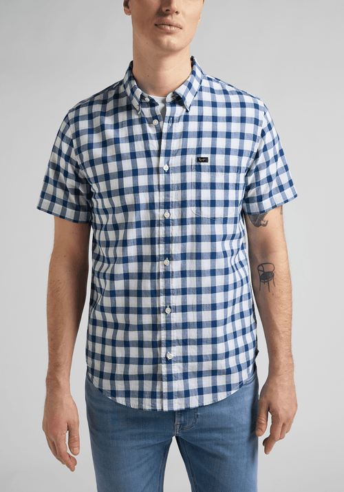 Camisa Hombre Manga Corta Button Down Washed Blue